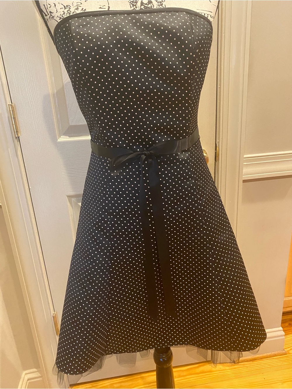 Jessica McClintock Black and White Polka Dot Strapless Dress